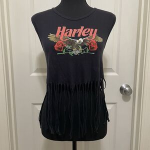 Vintage 80s Harley Davidson 3D Emblem Fringe Shirt Rare Womens Medium Syracuse